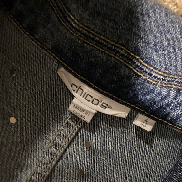 Chico's Pearl Look Studded Blue Jean Jacket - Picture 2 of 5